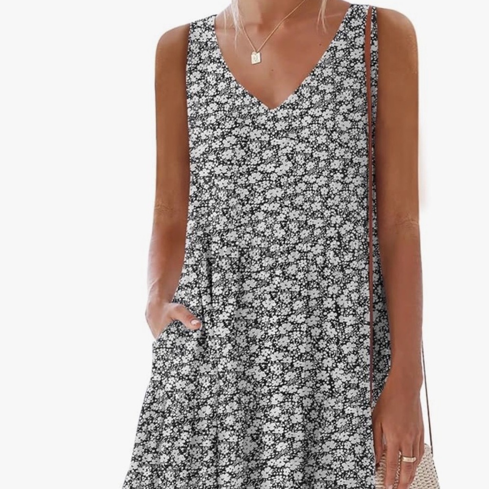 NCLOOK Floral Sleeveless Dress - NAVY and White
